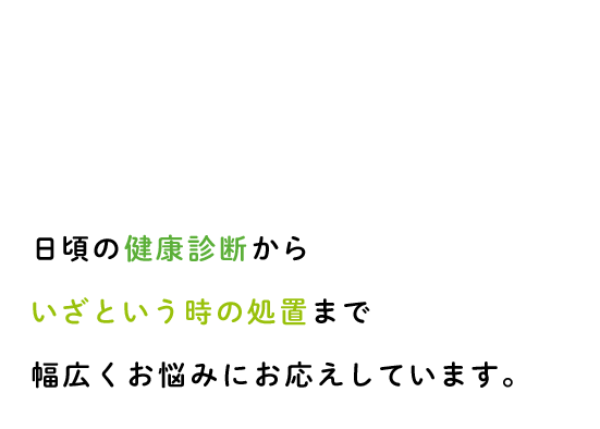 日頃の健康診断からいざという時の処置まで幅広くお悩みにお応えしています。